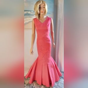 ♡♧$5,000 NEW ZAC POSEN BEAUTIFUL PINK SILK RUNWAY GOWN US 2